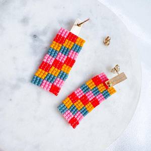 Boho Beaded Earrings with <b>Turquoise</b> Design and Cascading Fringe Glass <b>Beads</b> & Resum Unique Jewelry Gift by MS Handicraft - Product Image 2