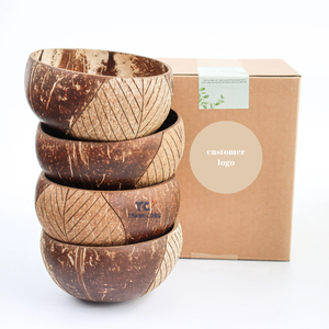 Ensemble de bols en noix de coco polis avec cuillères foncées, bols en coquille de noix de coco, cuillères et boîtes en Carton - Product Image 1