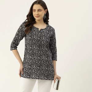 Kurti corto de mujer de diseño elegante Kurti de algodón puro con estampado Floral para ropa informal y tradicional - Product Image 1