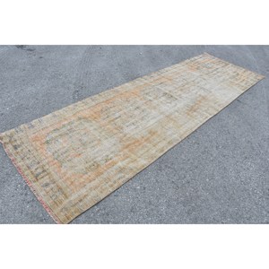 พรมขนแกะตุรกีวินเทจของแท้ดีไซน์เย็บปะสีส้มสีเบจ3.7ft x 11.5ft ขนาดแบนทอของตกแต่งห้องนั่งเล่น - Product Image 2