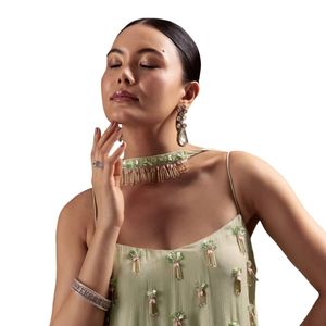 <b>Pastel</b> Green Chinon Embroidered Kurta Palazzo Suit <b>Wholesale</b> Women Ethnic Apparel OEM <b>Clothing</b> Factory Bulk Supplier Custom - Product Image 3