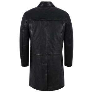 Nuevo abrigo largo negro de cuero 2024 nuevo abrigo de piel de oveja Real hasta la rodilla estilo Blackcoat para hombres ODM Supply - Product Image 2