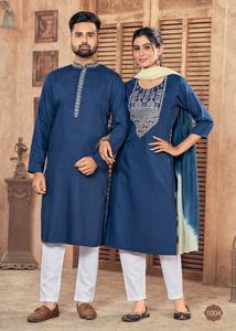 Ethnic Clothing Pure Cotton with Embroidery Lining <b>Mens</b> and Womens Kurti <b>Kurta</b> Set for Part Wear Use From India - Product Image 5