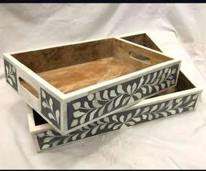 Bandeja con incrustaciones de hueso de nuevo diseño, bandeja de servicio hecha a mano india, bandeja de servicio con incrustaciones de hueso de precio directo de fábrica de lujo y alta calidad - Product Image 4