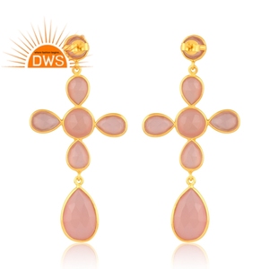 Pendientes colgantes de piedras preciosas de Calcedonia Rosa chapados en oro de 18 quilates de plata esterlina de la mejor calidad, fabricante de joyería fina Demi - Product Image 4