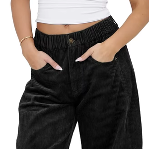 BANGLADESH NEW ARRIVAL <b>WOMEN</b> CORD BARREL <b>JEANS</b> MID RISE CASUAL BAGGY WIDE LEG CORDUROY <b>CROPPED</b> PANTS DIRECT FACTORY WEAR - Product Image 1