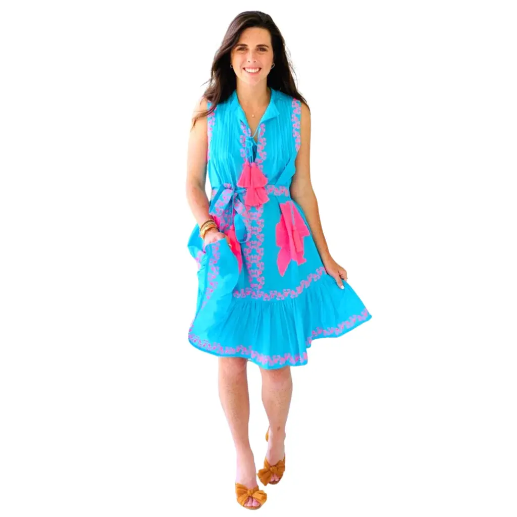 OEM high quality customize ladies spaghetti strap hand embroidery summer beach wear tunics designer short one piece dress