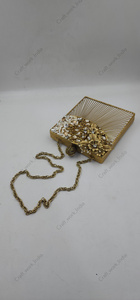 Luxury Mother of <b>Pearl</b> <b>Clutch</b> with Gold Wire Fan Frame <b>Pearl</b> Chip Floral Top Handmade Bridal Evening Statement <b>Bag</b> - Product Image 5