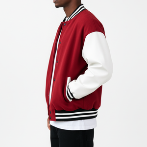 Chaqueta Varsity Premium de Invierno con Hombros Caídos, Mangas de Cuero y Logotipo Bordado, Chaqueta de Béisbol de Invierno para Hombre - Product Image 4