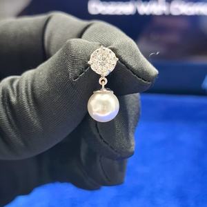 Boucles d'oreilles de mariée 2 en 1 en perles, bijoux de mariage multiformes, or blanc, perle de moissanite, diamant plaqué or, certifié IGI, fête - Product Image 2