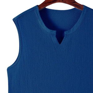 Camiseta sin mangas texturizada para hombre, chaleco informal de verano con cuello en V, suave, cómoda, transpirable, ligera, a la moda - Product Image 3