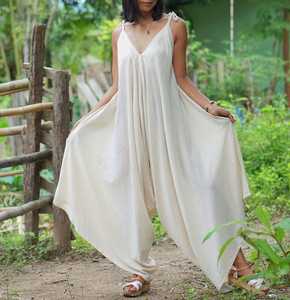 Mono informal de verano con cuello en V de Color sólido para mujer, ropa de talla grande para mujer con cintura Natural, tejido transpirable hasta el suelo - Product Image 2