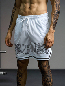 "Short en maille de basket-ball de style petit ami respirant, couleur bloquée, motif de lettres pour un usage quotidien au printemps et en été - Product Image 3