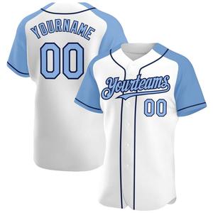 Camiseta de béisbol con mangas raglán auténticas azul claro blanco personalizado ropa de equipo personalizada superventas - Product Image 1