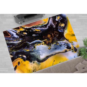 Tapis abstrait jaune et noir : Décoration artistique contemporaine, avec tapis à poils doux - Product Image 2