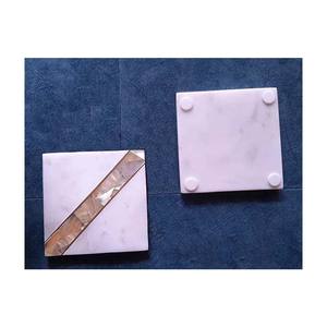 ชุดถาดรองน้ำชาหินอ่อนลายดอกไม้ที่ไม่เหมือนใครชุดที่รองแก้วขัดทองเหลืองและแม่มุกฝังของตกแต่งบ้านของขวัญสไตล์งานฝีมือจากหิน - Product Image 2