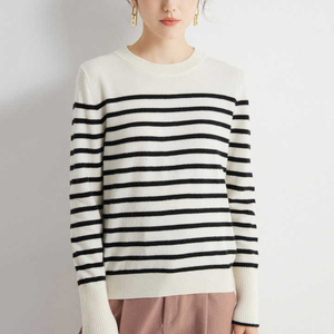 เสื้อสเวตเตอร์ผ้าแคชเมียร์ผสมลายทางฝรั่งเศส ดีไซน์หรูหรา คอกลม แขนจั๊มเนื้อนุ่ม สไตล์แฟชั่นระดับไฮเอนด์ สวมใส่สบาย ไซส์สำหรับผู้หญิง - Product Image 2