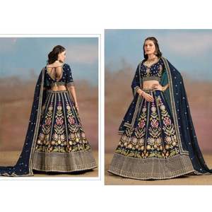 Collection de Lehenga Choli élégante et moderne en Georgette, à lacets dans le dos, silhouette fourreau, pour les fêtes, les mariages, broderie longue jusqu'au sol - Product Image 1