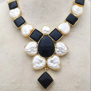 <b>Mother</b> <b>Pearl</b> Handicraft Modern Fusion Necklace Set Unique Heavy Brass Stone Customized for Weddings Fashion Jewelry Sets - Product Image 1