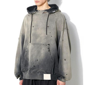 Sudadera con capucha de impresión personalizada 465gsm, sudadera con capucha de pintura en aerosol rasgada desgastada de peso pesado, sudaderas con capucha Sunfaded de lavado liso - Product Image 3