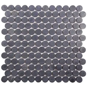 แผ่นหินอ่อนทรงกลมดีไซน์ทันสมัยแผ่นกระเบื้องลาน่าเพนนีห้องครัวห้องน้ำผนังและพื้นกันน้ำมันกระเด็นสีดำสีขาวเทคนิคธรรมชาติ - Product Image 1