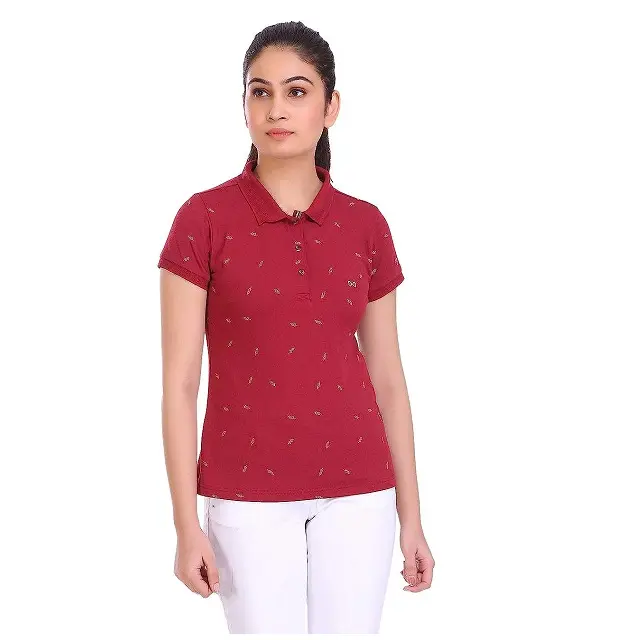 Ademende Niet Doorzichtige Slanke Polo T-Shirts Vrouwen Rode Kleur Één Stuk Exclusieve Trendy Katoen Maatwerk Vrouwelijke Kraag Tops