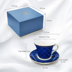 ชุดแก้วกาแฟเซรามิกชินไตหยวนพร้อมจานรอง สีน้ำเงินขอบทอง ลายพิมพ์แบบ Water Transfer ชุดของขวัญส่งเสริมการขาย - Product Image 2
