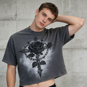 T-shirts pour hommes 2026 gris délavé à l'acide, coupe courte, avec imprimé graphique noir vieilli, effet délavé soleil vintage, style streetwear décontracté et punk - Product Image 4