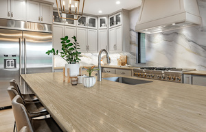 Custom Kitchen Bathroom Vanity <b>Tops</b> Calacatta Quartz Stone Countertops Prefab Cut Carrara Calacata Hotel Projects Fire Resistant - Product Image 1