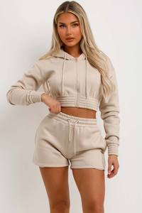 Conjunto de chándal de 2 piezas con capucha y pantalones cortos con cremallera para mujer, conjunto de chándal con capucha y chándal corto para mujer, conjunto de 2 piezas para mujer - Product Image 2