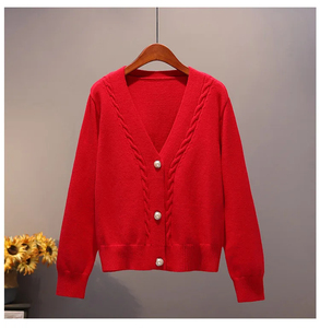 Suéter Cárdigan de Mujer, Estilo Coreano, Tejido de Ganchillo, Acrílico/Poliéster, Cuello en V, Casual, Suave, Transpirable, con Botones, Moda de Invierno, Largo - Product Image 3