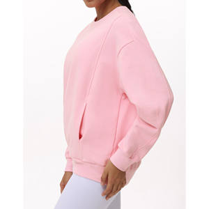 Poids lourd pur coton Double face santé tissu à manches longues col rond sweat femme impression personnalisée sweats à capuche pour femmes - Product Image 4