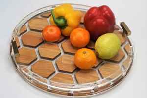 Plateau de service en bois de résine écologique à succès, durable, sûr, style moderne, pour mariages royaux, fêtes, petit-déjeuner, nourriture, décoratif - Product Image 3