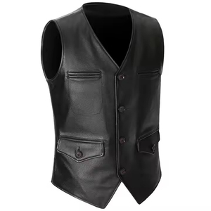 Chalecos nuevos para hombre, chalecos ajustados para hombre, chaqueta sin mangas de cuero genuino de negocios informal - Product Image 5