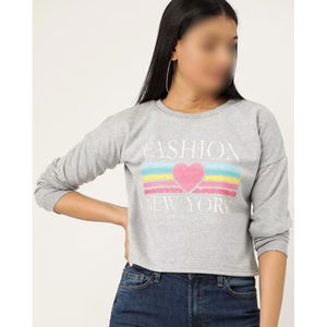 Matériau doux au toucher Service OEM avec propre logo Sweat-shirt respirant à imprimé typographique pour femmes avec épaules tombantes - Product Image 1