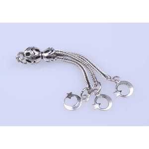 Pendentif triple croissant de lune et étoile en argent plaqué 925 avec pompon, composants et accessoires pour la fabrication de colliers - Product Image 4