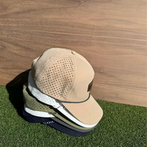 Chapeaux de baseball 5 panneaux avec logo personnalisé Tissu en coton Maille en polyester Trous découpés au laser Casquette de sport imperméable à séchage rapide Corde à bord incurvé - Product Image 4