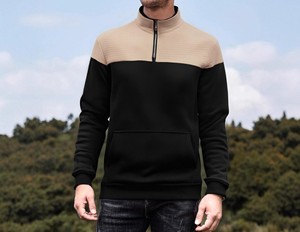 Vente chaude hommes demi fermeture éclair pull sweat sur mesure plaine contraste tissu couleurs quart fermeture éclair pull à capuche solide - Product Image 3