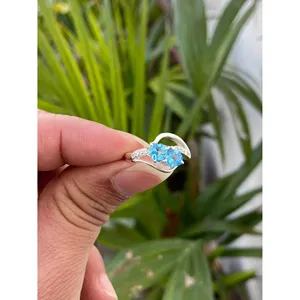 <b>925</b> <b>Silver</b> for Swiss Blue Topaz <b>Ring</b> Geometric Gemstone Jewelry for Engagement Platinum Rhodium Plated with Rhodium Inlay - Product Image 3