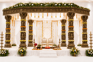 Mandap de mariage de style temple Grand Gopuram, Mandap de mariage Manavarai sur le thème Tirupati Gopuram, Mandap de luxe en fibre pour la mise en scène - Product Image 6