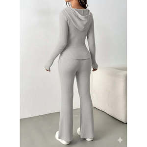 Conjunto de Dos Piezas de Blusa y Pantalón con Cierre Frontal y Mangas Largas para Mujer, 28789 - Gris - Product Image 3