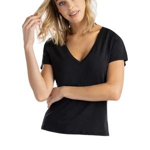 Camisetas de Algodón Lisas, Estilo Urbano, Teñidas, al por Mayor, con Logotipo Personalizado, Camisetas de Cuello en V para Mujer de la Mejor Calidad - Product Image 5