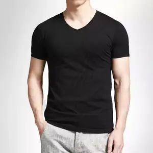 カスタム印刷カジュアルVネックTシャツメンズベーシックブランクTシャツラベルなし最高品質で安い価格のTシャツ