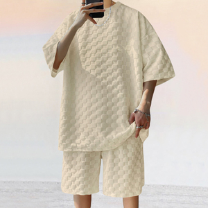 2025 à la mode damier grande taille décontracté hommes été deux pièces t-shirt et short de sport ensemble avec Logo personnalisé - Product Image 4