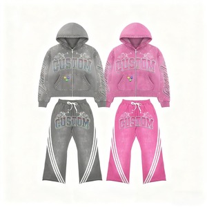 Lightweight Printed Cotton Acid Washed Vintage Sunfaded Winter Casual <b>Hoodie</b> Sweatpants Sets Unisex Eco-Friendly Custom - Product Image 1