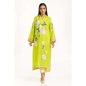 Caftán Verde para Mujer con Estampado Dobby y Silueta Recta con Estampado Floral - Product Image 1