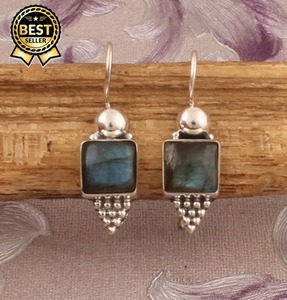 925 Sterling <b>Silver</b> Plated Bohemian Style <b>Earrings</b> Fashionable Blue Labradorite Gemstone Natural Stone Bezel Anniversary Supply - Product Image 5