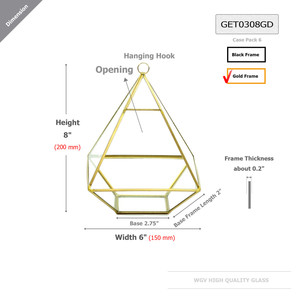 GET0308GD Conteneur en verre et métal géométrique en forme de pyramide dorée - Terrarium suspendu de petite capacité - 8 - Product Image 3