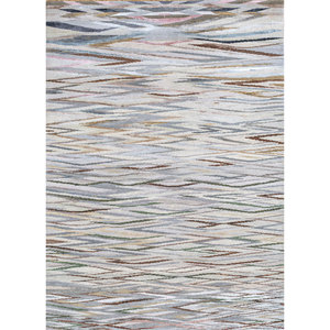 Tapis rectangulaire Manchaha abstrait noué à la main en laine et soie de bambou 9x12 pour salon ou couloir - Les-1268 Gris & Noir - Product Image 1