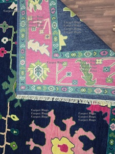 Tapis Suzani ouzbek fait à la main 8x10-tapis en laine bleu marine et rose, tapis bohème coloré ensembles de tapis en laine persane - Product Image 5